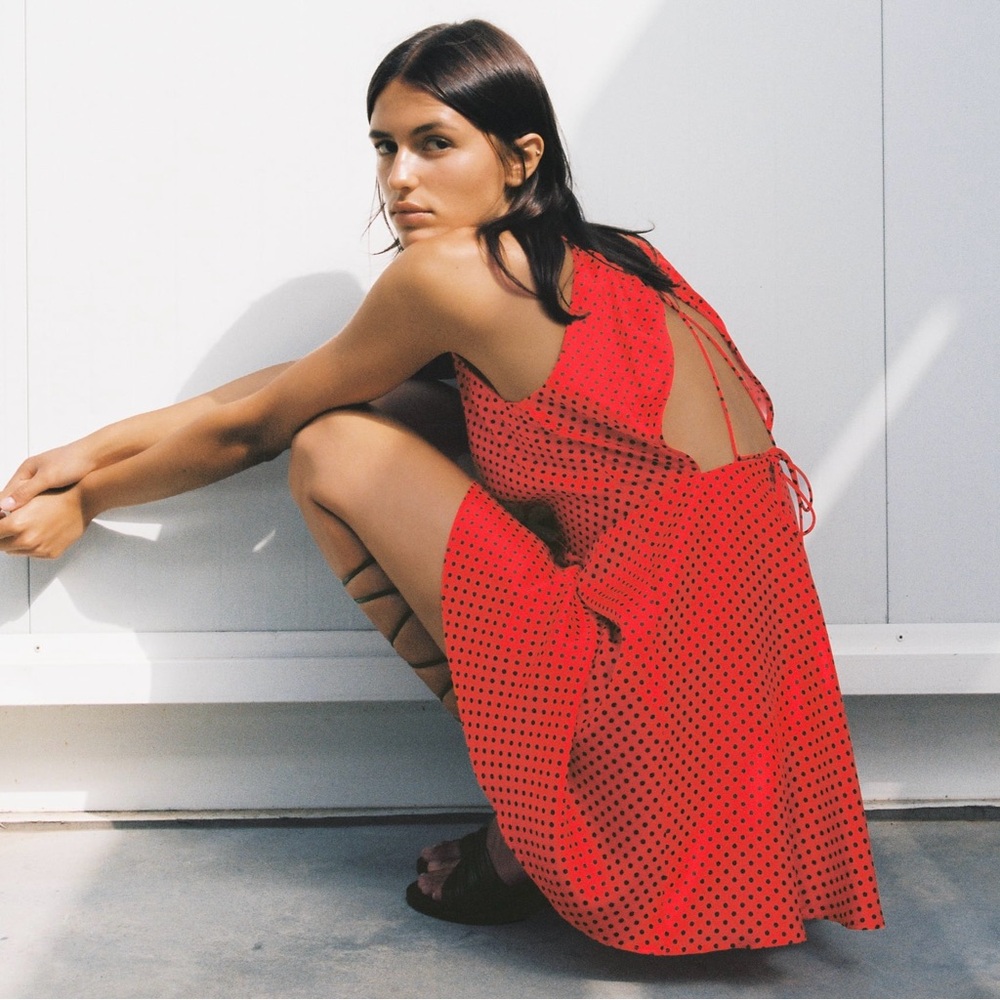 Zara red polka dot dress with keyhole back